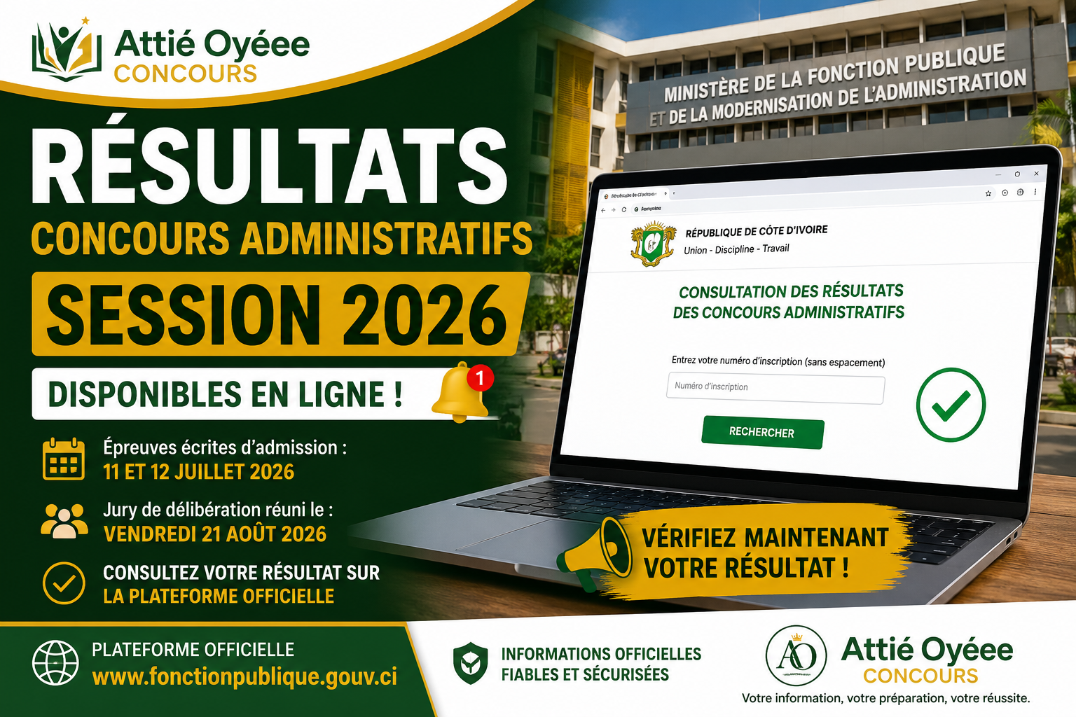 # Résultats concours administratifs 2026, Séquence 2(27 et 28 juin 2026) : consultez votre résultat en ligne