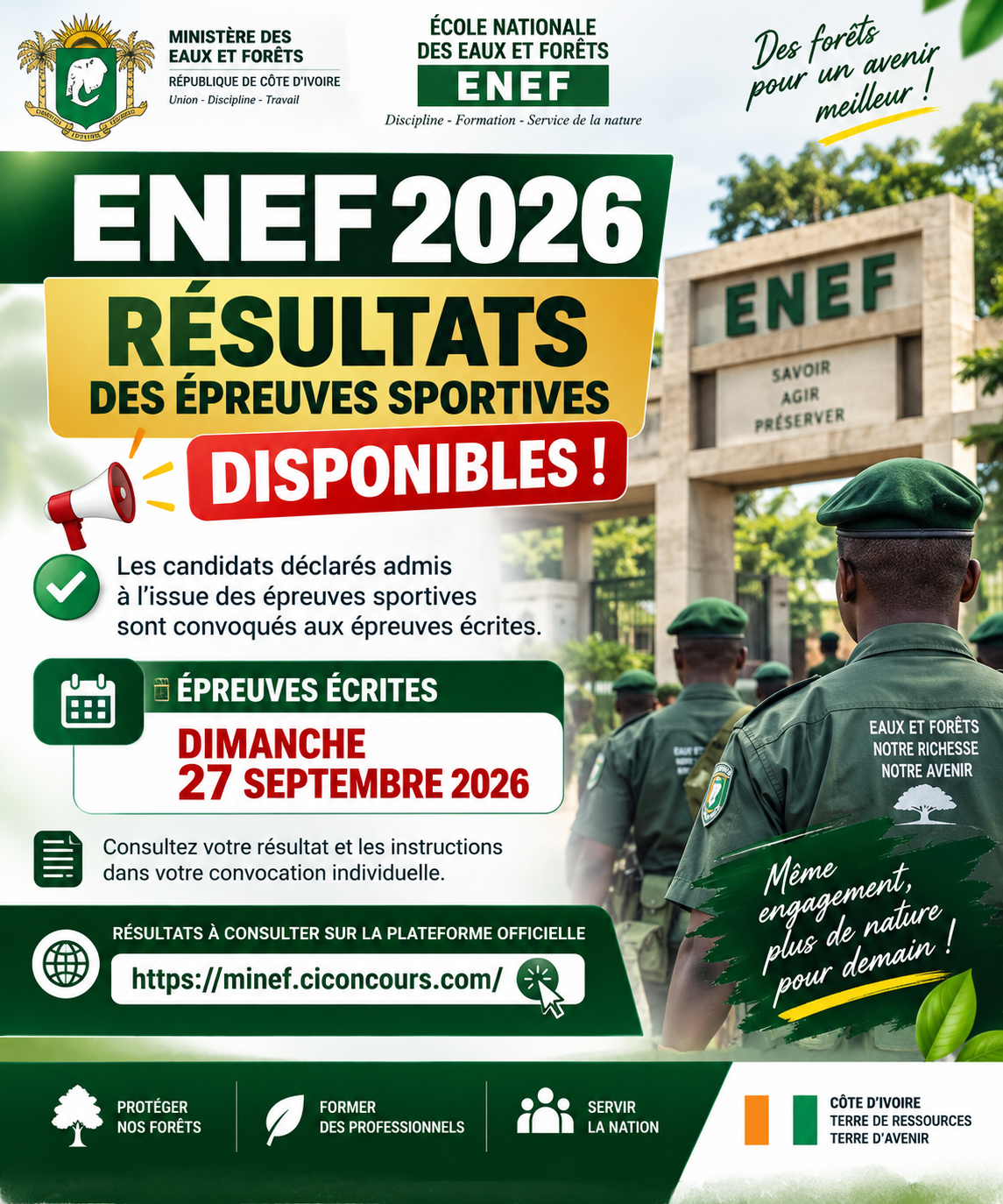 ENEF 2026 : les résultats des épreuves sportives sont disponibles, les écrits prévus le 27 septembre