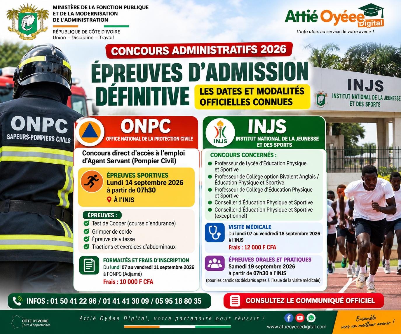 Concours administratifs 2026 : les épreuves d’admission définitive de l’ONPC et de l’INJS prévues en septembre