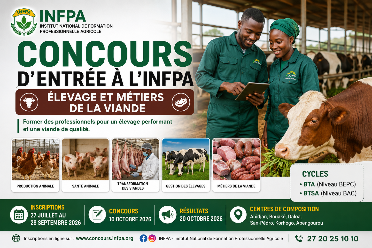 Concours d’entrée à l’INFPA – Élevage et Métiers de la Viande