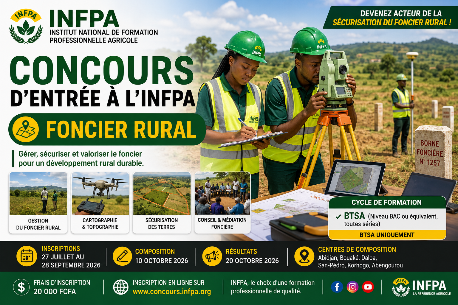 Concours d’entrée à l’INFPA – Foncier Rural