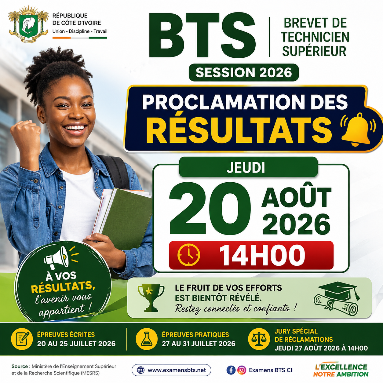 BTS 2026 en Côte d’Ivoire : les résultats seront proclamés le 20 août à 14h00