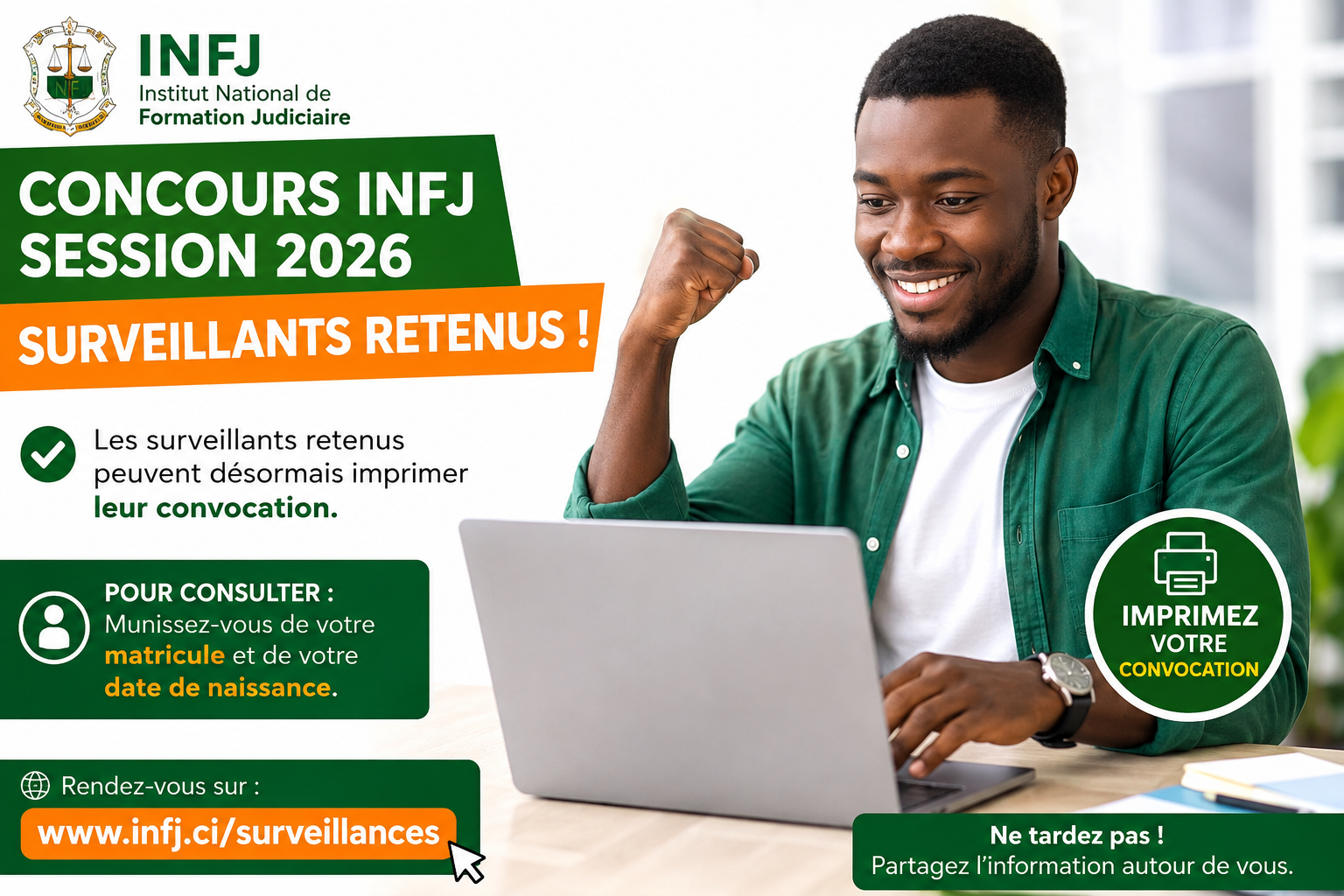 INFJ 2026 : les surveillants retenus peuvent imprimer leur convocation